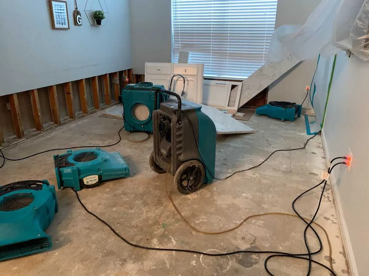 Dehumidifier in flood-cut room for Water Damage Restoration in Oak Harbor